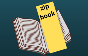 image of a note with "Zip Book" written on it inside a library book