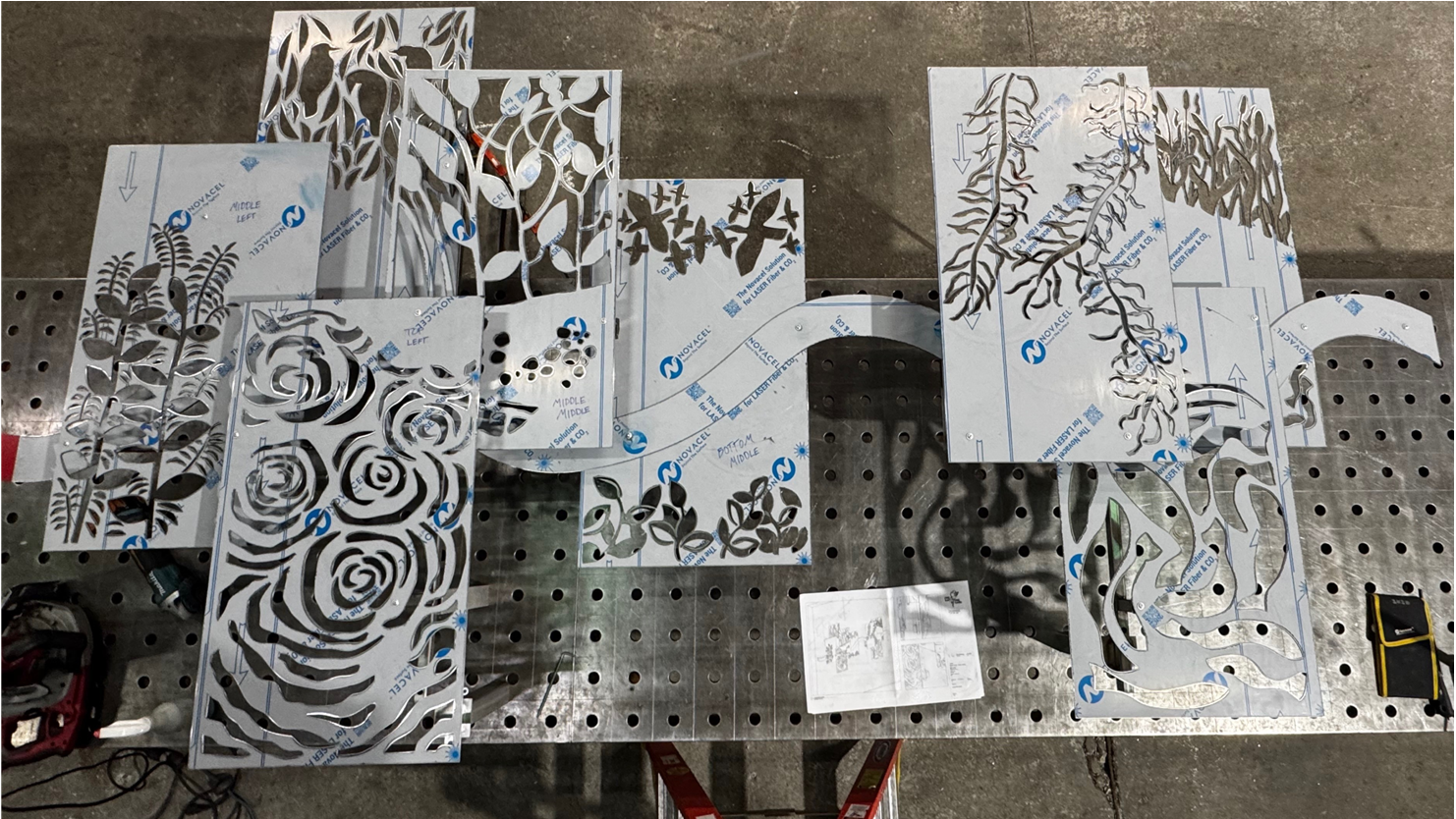 images of public art panels under construction